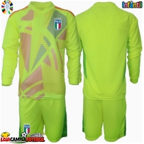 Camisa de Futebol Itália Goleiro Equipamento Principal Infantil Europeu 2024 Manga Comprida (+ Calças curtas)